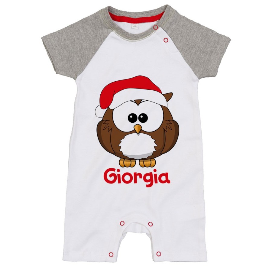Pagliaccetto neonato personalizzato con nome gufetto Natale