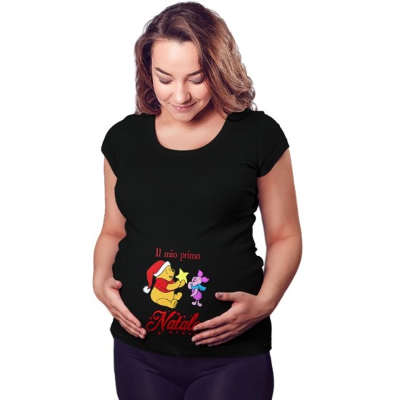 Maglia premaman personalizzabile con nome winnie the pooh il mio primo natale Natale