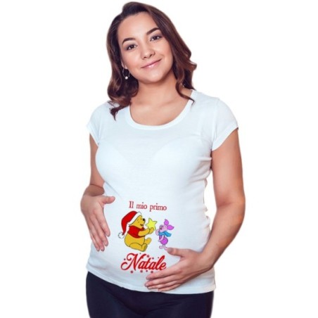Maglia premaman personalizzabile con nome winnie the pooh il mio primo natale Natale