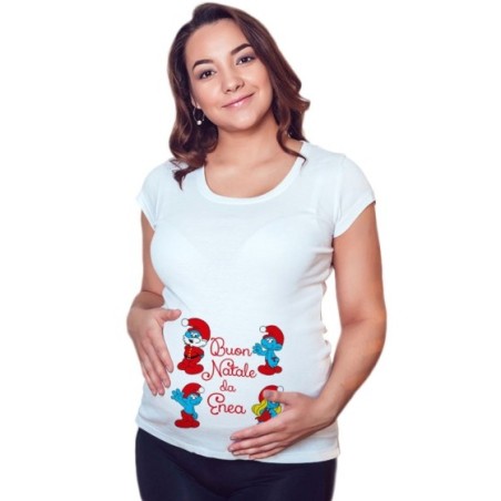 Maglia premaman personalizzata con nome buon natale dai puffi Natale