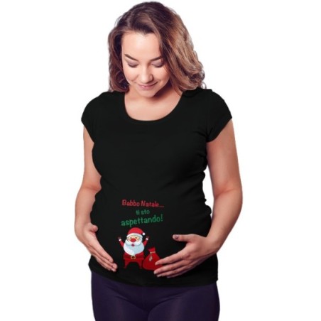 Maglia premaman personalizzabile con nome babbo natale ti sto aspettando Natale