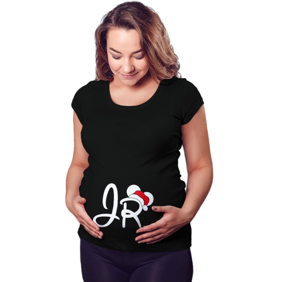 Maglia premaman personalizzabile con nome jr con cappello natalizio Natale