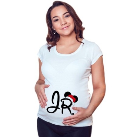 Maglia premaman personalizzabile con nome jr con cappello natalizio Natale