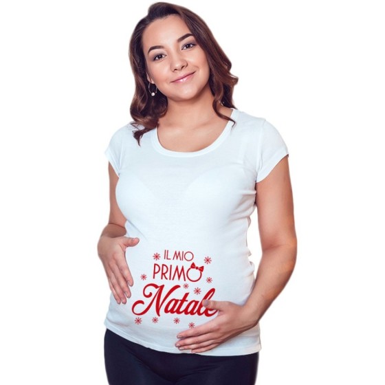 Maglia premaman perosnalizzabile con nome il mio primo natale con fiocco Natale