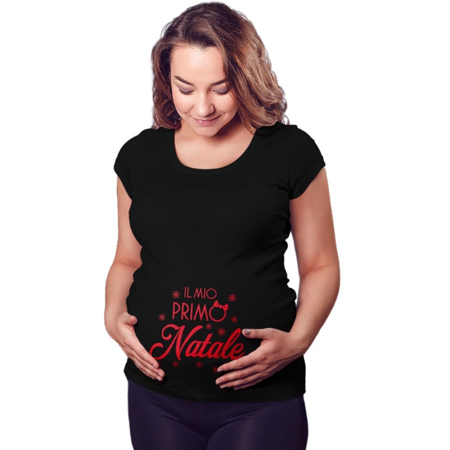 Maglia premaman perosnalizzabile con nome il mio primo natale con fiocco Natale