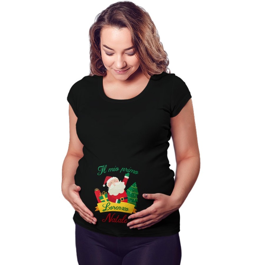 Maglia premaman personalizzata con nome il mio primo natale con babbo natale Natale