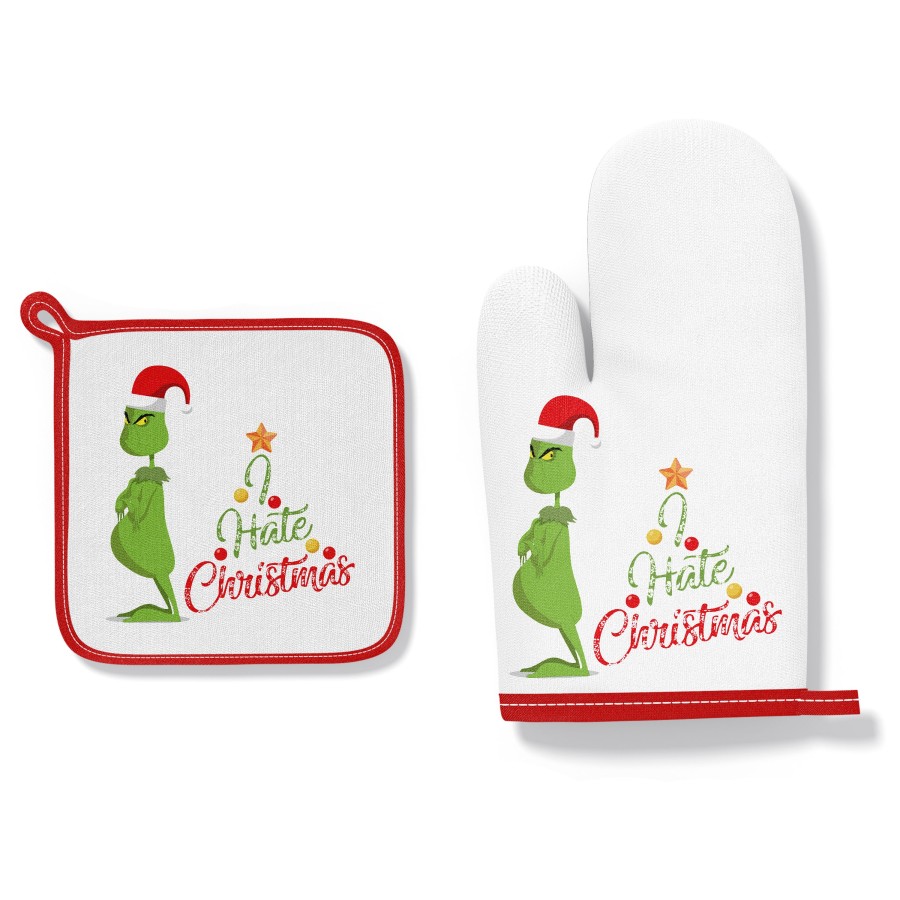Guantone e presina personalizzabile con nome natalizia con il grinch i hate christmas Natale