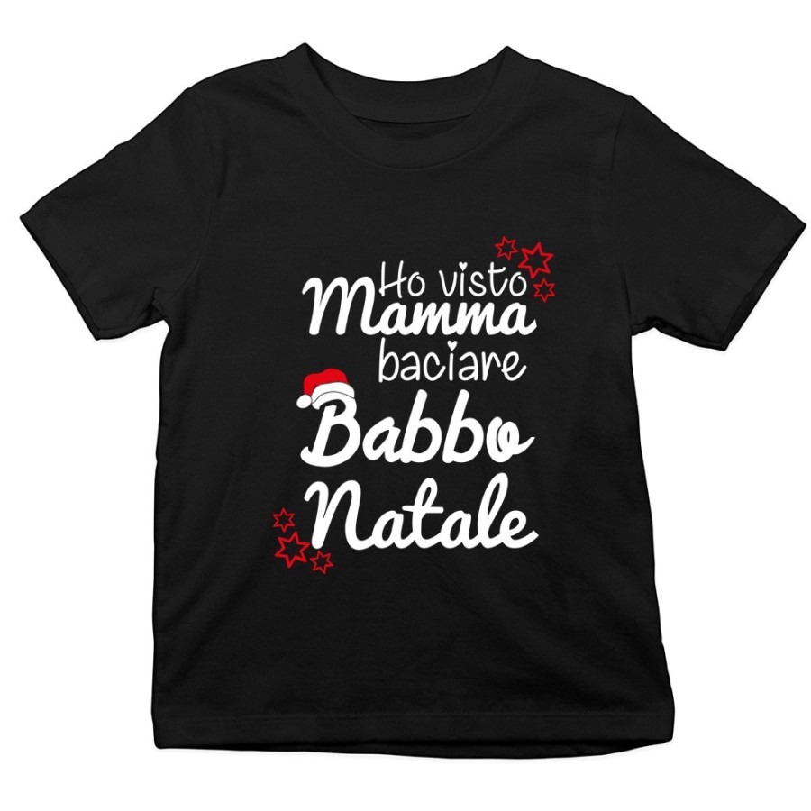 T-shirt bambino ho visto mamma baciare babbo natale Natale