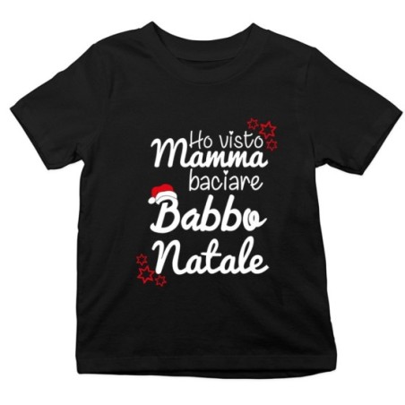 T-shirt bambino ho visto mamma baciare babbo natale Natale