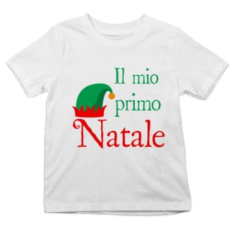 T-shirt bambino il mio primo natale con cappello da elfo Natale