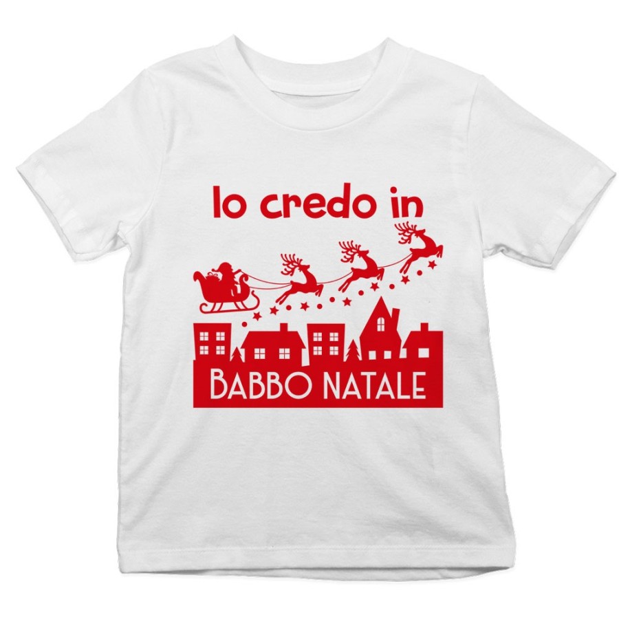 T-shirt bambino personalizzabile con nome io credo in babbo natale Natale