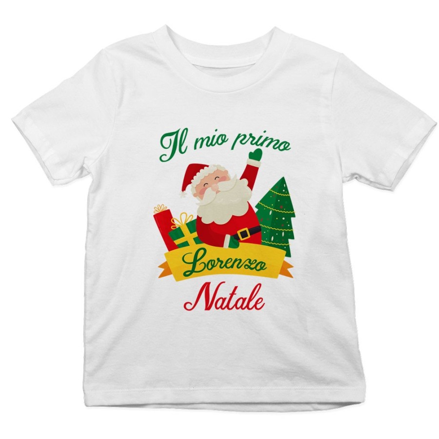 T-shirt bambino personalizzata con nome il mio primo natale babbo natale Natale