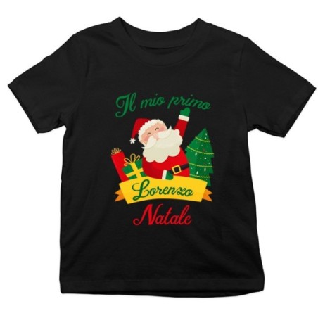 T-shirt bambino personalizzata con nome il mio primo natale babbo natale Natale