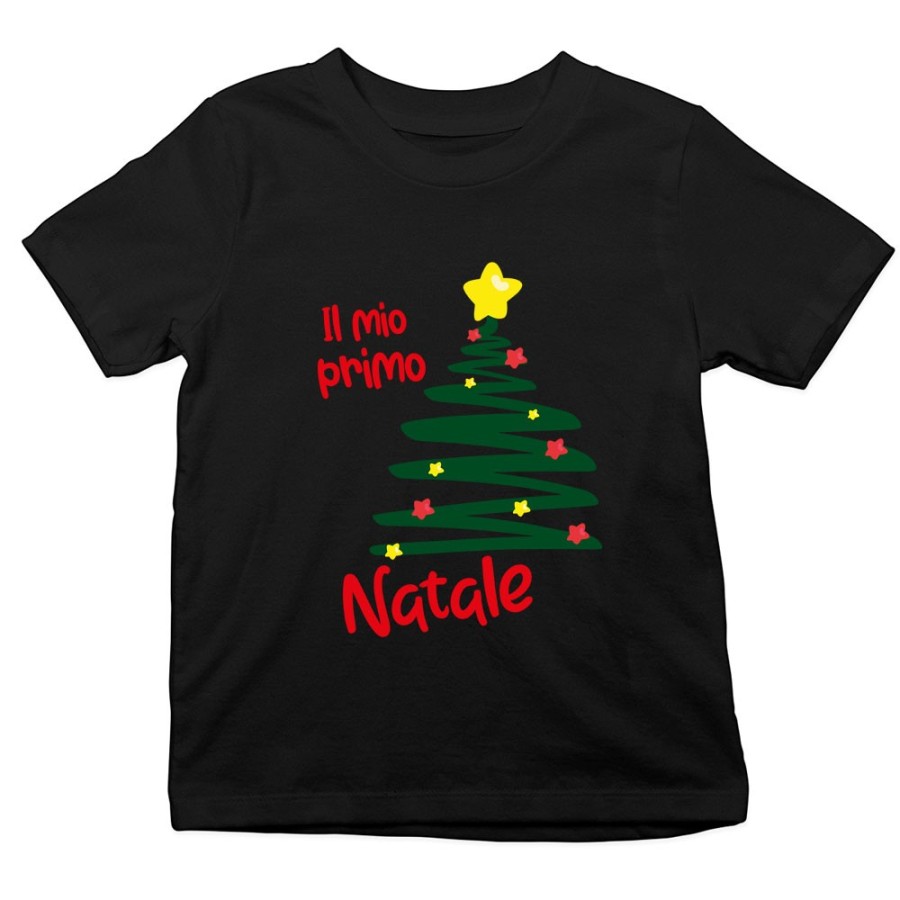 T-shirt bambino personalizzabile con nome il mio primo natale con albero e addobbi natalizi Natale