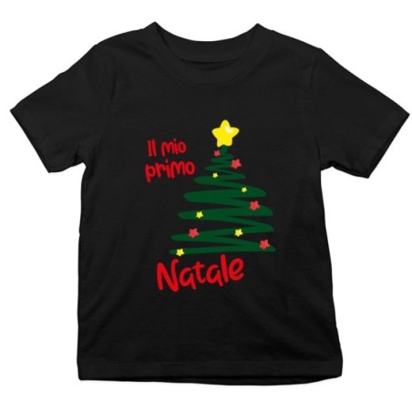 T-shirt bambino personalizzabile con nome il mio primo natale con albero e addobbi natalizi Natale