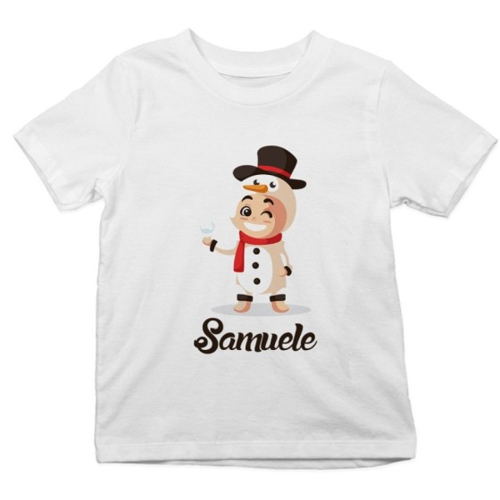 T-shirt bambino personalizzata con nome baby pupazzo di neve Natale