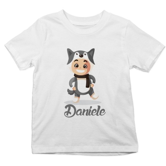 T-shirt bambino personalizzata con nome baby lupo Natale