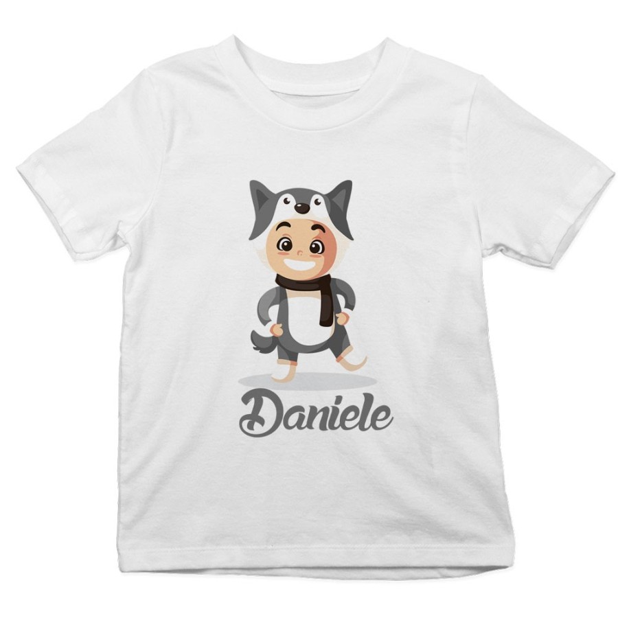 T-shirt bambino personalizzata con nome baby lupo Natale