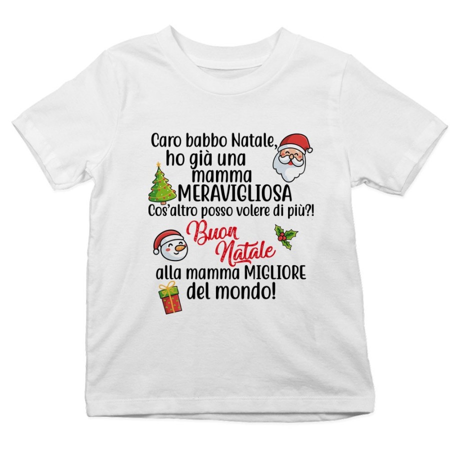 T-shirt bambino personalizzabile con nome caro babbo natale ho una mamma meravigliosa Natale