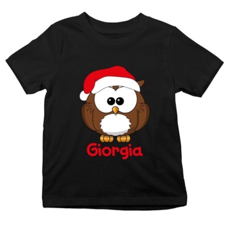 T-shirt bambino personalizzata con nome gufetto Natale