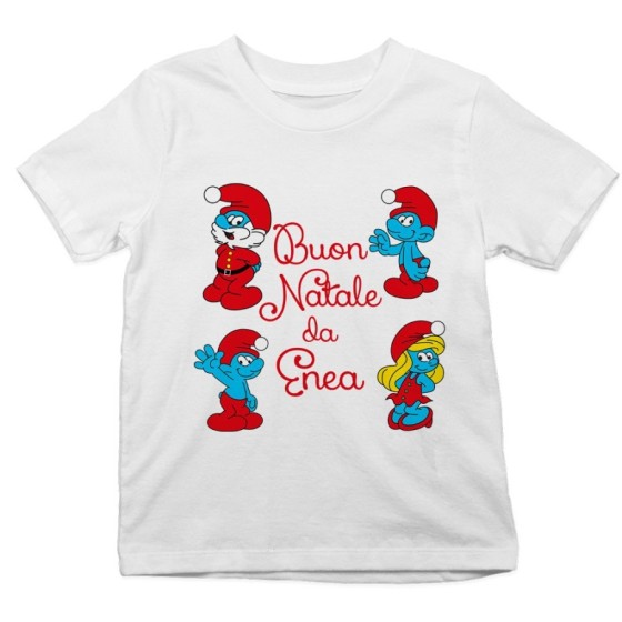 T-shirt bambino personalizzata con nome buon natale dai puffi Natale