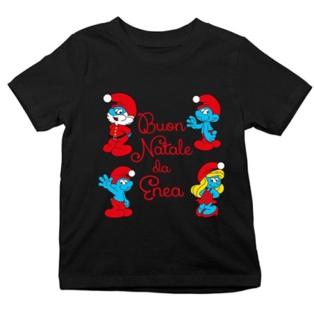 T-shirt bambino personalizzata con nome buon natale dai puffi Natale