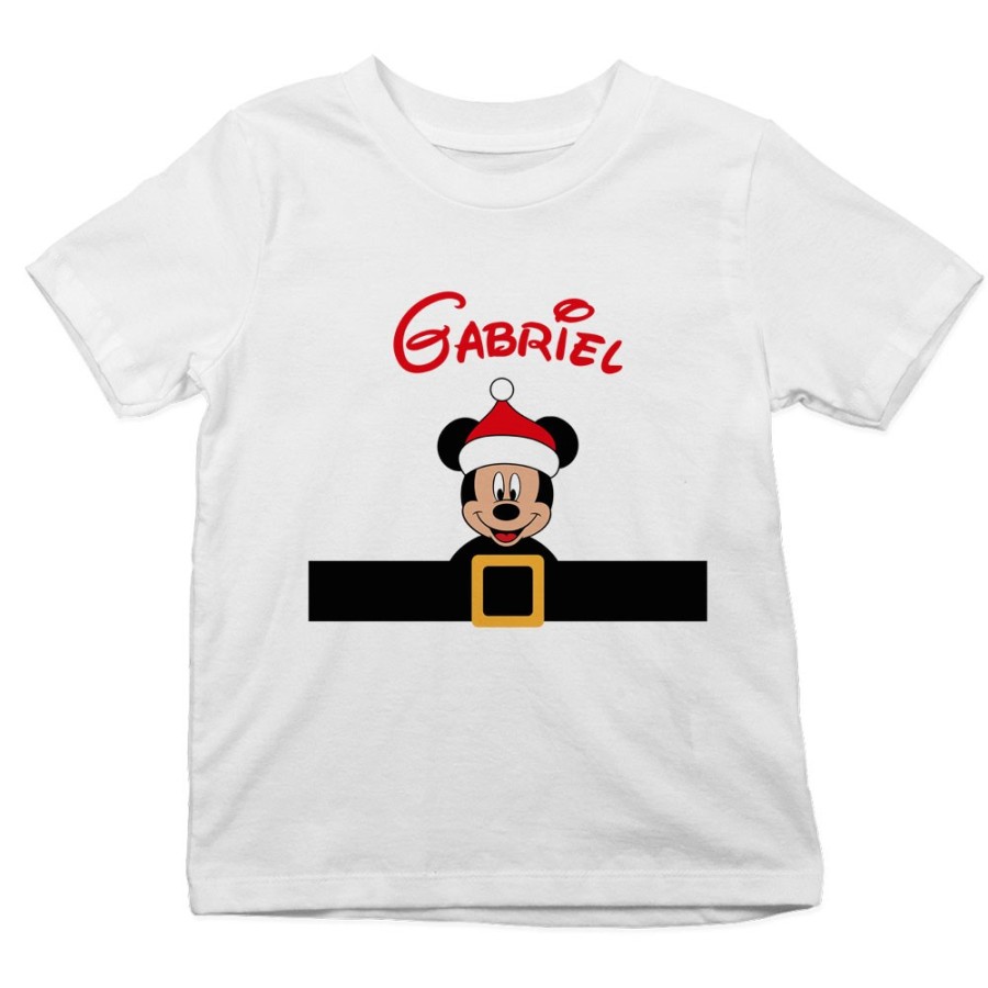T-shirt bambino personalizzata con nome e cintura natalizia topolino Natale