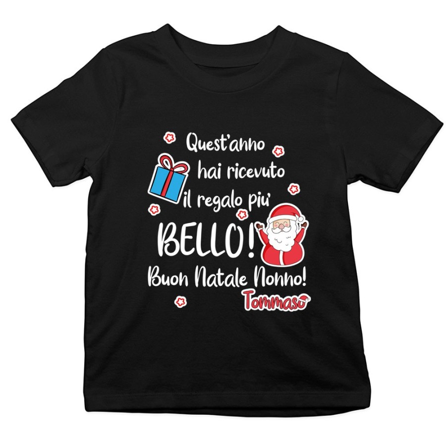 T-shirt bambino personalizzata con nome nonno quest'anno hai ricevuto il regalo più bello natale Natale