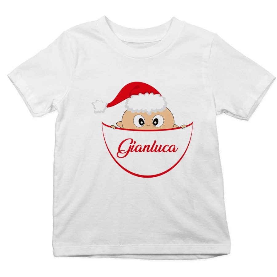 T-shirt bambino personalizzata con nome bimbo con cappello natalizio Natale