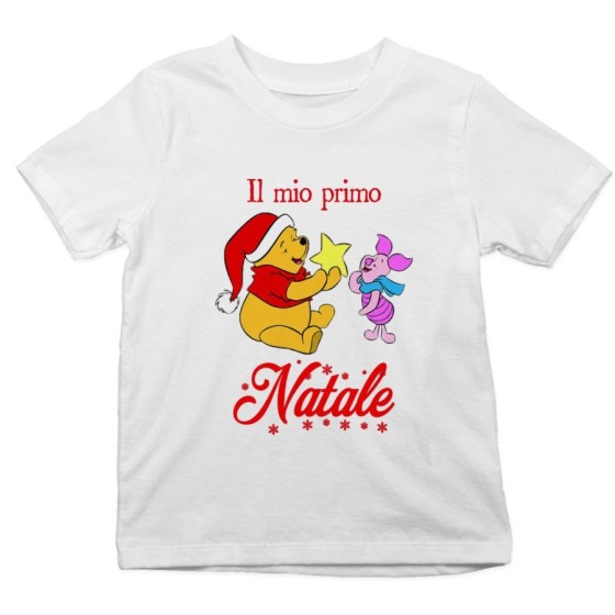 T-shirt bambino personalizzabile con nome winnie the pooh il mio primo natale Natale