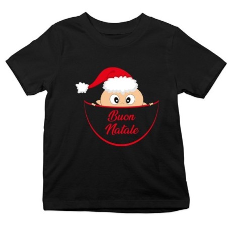 T-shirt bambino che esce dalla tasca con cappello di babbo natale buon natale Natale
