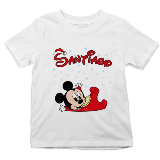 T-shirt bambino personalizzata con nome baby topolino tra la neve Natale