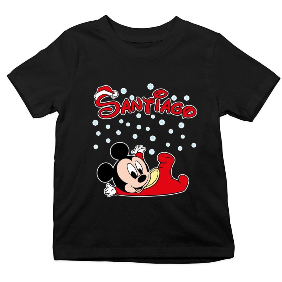 T-shirt bambino personalizzata con nome baby topolino tra la neve Natale