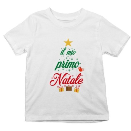 T-shirt bambino il mio primo natale a forma di albero natalizio Natale