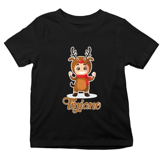 T-shirt bambino personalizzata con nome baby renna con la sciarpa Natale