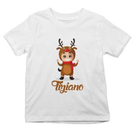 T-shirt bambino personalizzata con nome baby renna con la sciarpa Natale