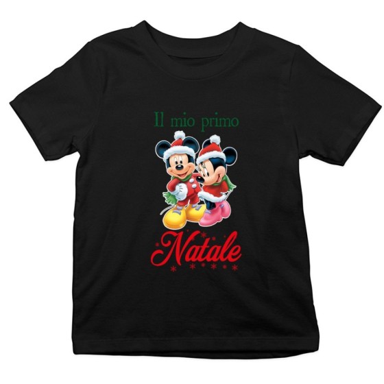 T-shirt bambino personalizzabile con nome minnie e topolino il mio primo natale Natale