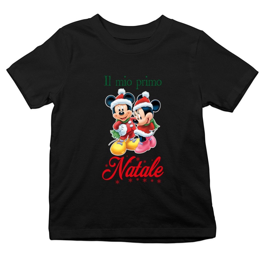 T-shirt bambino personalizzabile con nome minnie e topolino il mio primo natale Natale