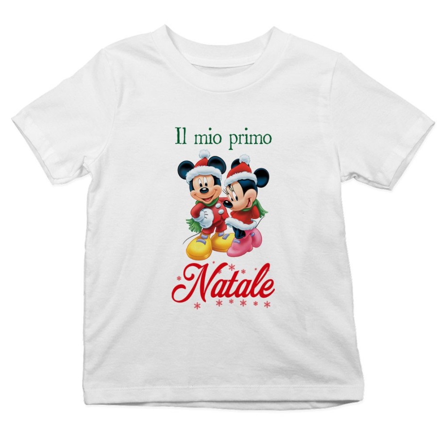 T-shirt bambino personalizzabile con nome minnie e topolino il mio primo natale Natale