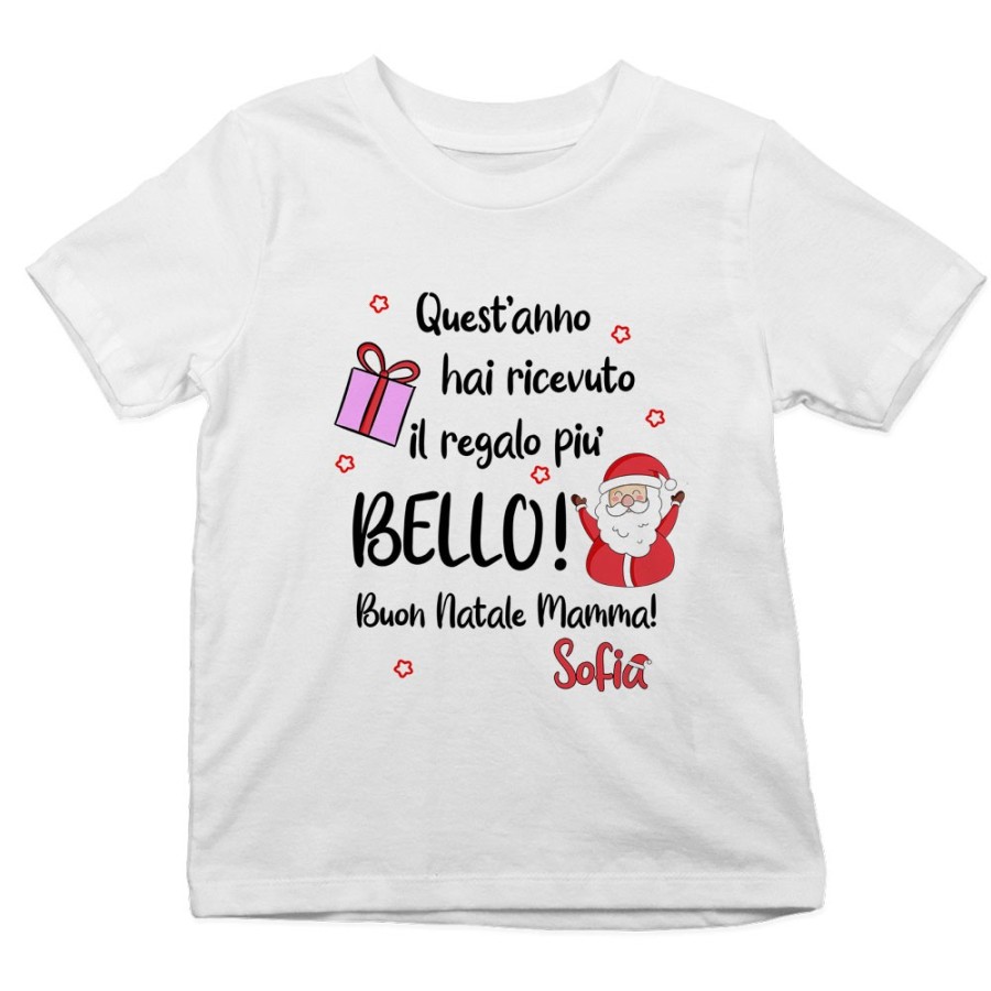 T-shirt bambino personalizzata con nome papà quest'anno hai ricevuto il regalo più bello natale Natale