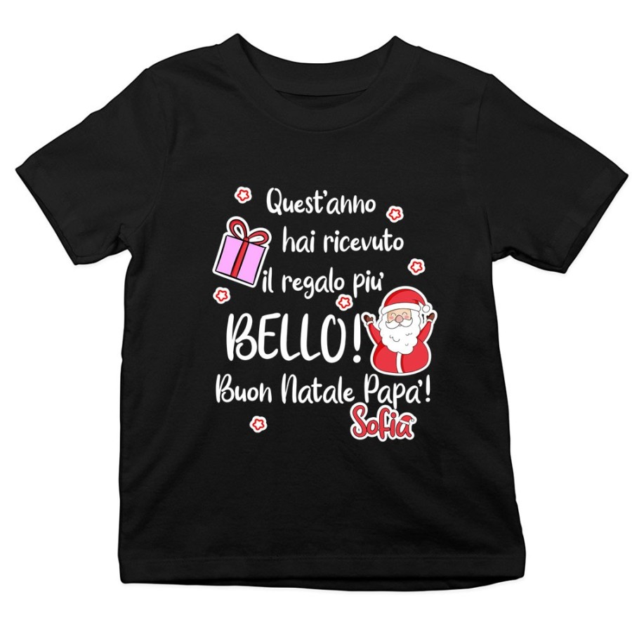 T-shirt bambino personalizzata con nome papà quest'anno hai ricevuto il regalo più bello natale Natale
