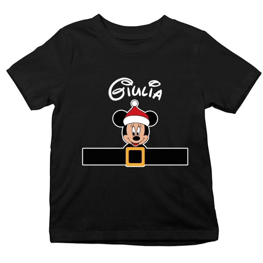 T-shirt bambina personalizzata con nome e cintura natalizia minnie Natale