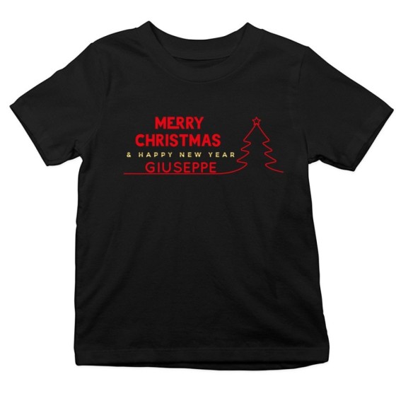 T-shirt bambino personalizzata con nome merry christmas and happy new year Natale
