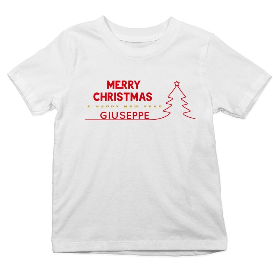 T-shirt bambino personalizzata con nome merry christmas and happy new year Natale
