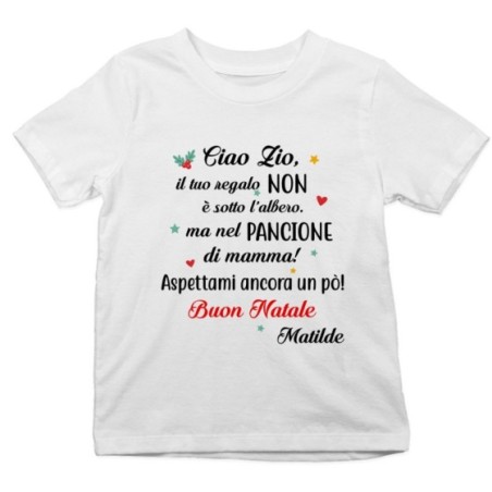 T-shirt bambino personalizzata con nome zia il tuo regalo è nel pancione di mamma Natale