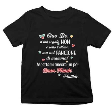 T-shirt bambino personalizzata con nome zia il tuo regalo è nel pancione di mamma Natale