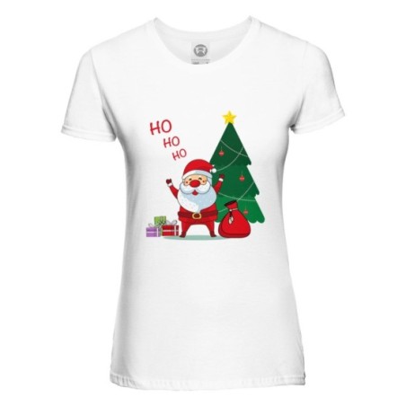 T-shirt donna personalizzabile con nome ho ho ho babbo natale con i regali Natale