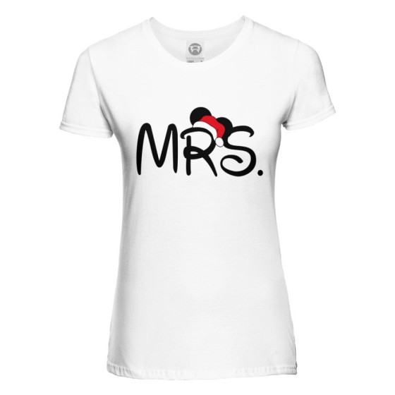 T-shirt donna personalizzabile con nome mrs con cappello natalizio Natale
