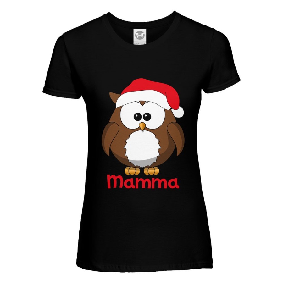T-shirt donna personalizzata con nome gufetta mamma Natale