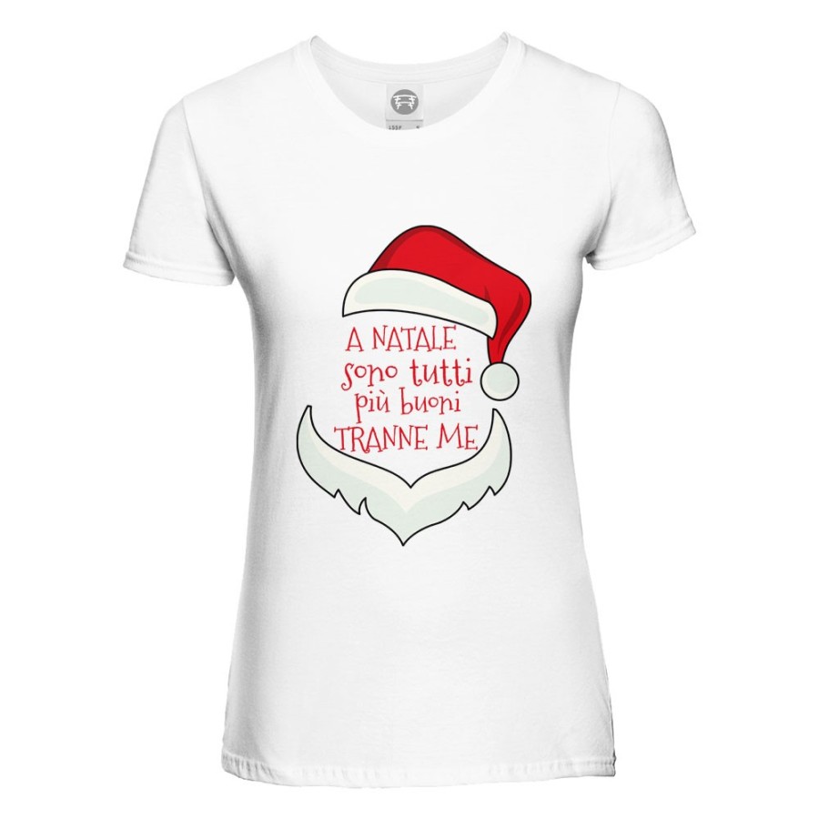 T-shirt donna personalizzabile con nome a natale sono tutti più buoni tranne me Natale